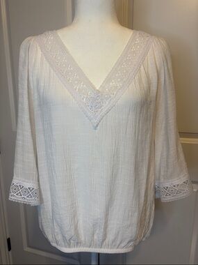 Counterparts Soft Lace-Trim Blouse in White